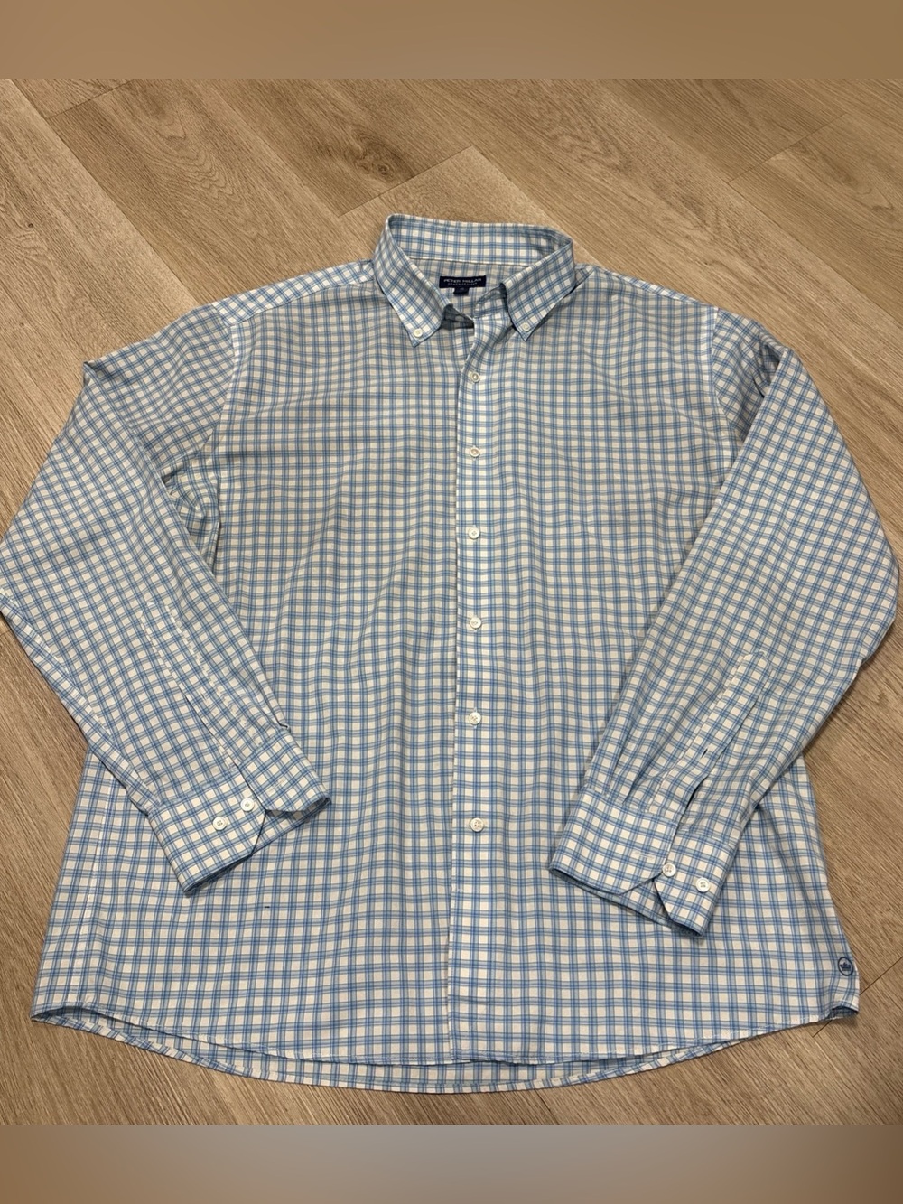 Peter Millar Blue and White Checked Button-Down Shirt